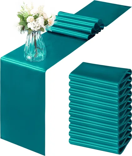 Miniatura 46 de Horbaunal - Juego de 12 caminos de mesa de satén azul claro de 12 x 108 pulgadas, caminos de mesa suaves para bodas, banquetes, fiestas de cumpleaños