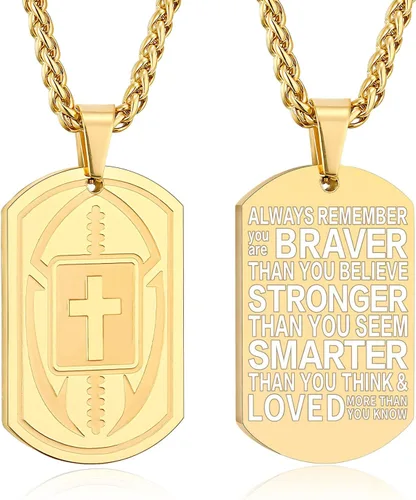 Miniatura 9 de Collar de cruz de versículo bíblico de fútbol para hombres, regalo religioso de acero inoxidable, joyería deportiva de fútbol, regalos de Pascua