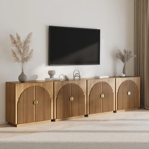 Miniatura 57 de BELLEZE Aparador Modular Acanalado Buffet con Almacenamiento, Mesa Consola Moderna de Mediados de Siglo con Puertas Arqueadas Simétricas, Elegante