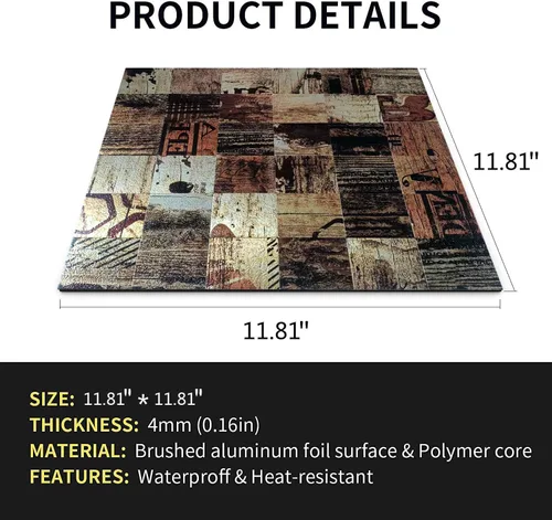 Miniatura 2 de 10 calcomanías de pared de mosaico compuesto de aluminio, impermeables, resistentes al calor, fáciles de cortar, baño/sala de estar/cocina