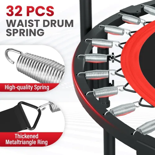 Miniatura 5 de Trampolín plegable portátil Fitnes en el hogar, mini rebote para niños, adultos, carga máxima de 40 pulgadas, 330 libras Rojo con mango