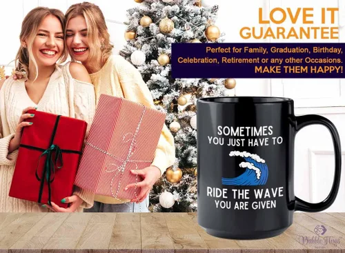 Miniatura 6 de Taza de café de surf de 15 onzas, color negro, paseo la ola, regalos para entusiastas del surf, deportes acuáticos, tabla de surf, atletismo