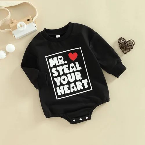 Miniatura 15 de SOLILOQUY Traje de manga larga con cuello redondo para el primer día de San Valentín para bebé niño y niña, mameluco de corazón de amor