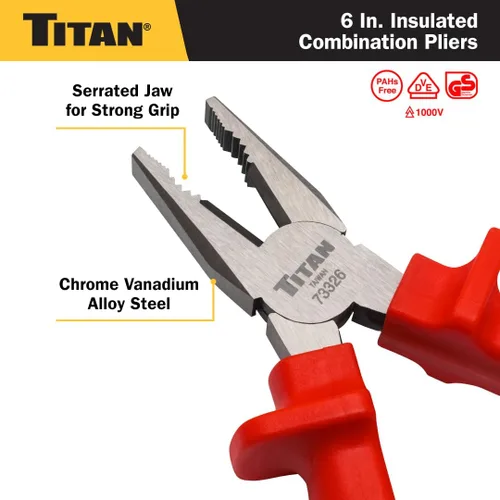 Miniatura 4 de Titan 73326 Alicates combinados aislados VDE de 6 pulgadas