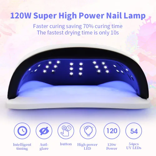 Miniatura 3 de JEWHITENY Lámpara de uñas LED UV de 120 W, secador de uñas para esmalte de gel con 54 cuentas de luz, lámpara de curado mejorada para uñas de manos
