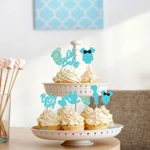 Miniatura 4 de Ephlyn 24 adornos azules para tartas con diseño de cisne, suministros de fiesta temática de baby shower, decoraciones para niños y niños, fiesta