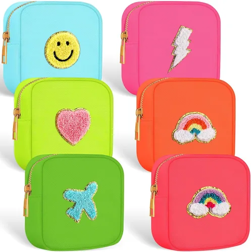 Miniatura 10 de Zubebe 6 mini bolsas de maquillaje de nailon, bolsa pequeña de maquillaje, bolsas de felpilla con cremallera, bonita bolsa de cosméticos