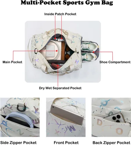 Miniatura 3 de Pequeña bolsa de gimnasio para mujer, bonita bolsa de viaje deportiva con compartimento para zapatos y bolsillo húmedo, bolsa de mano para el fin