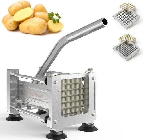 Miniatura 9 de Sunvivi Cortador de papas fritas de acero inoxidable: con 2 cuchillas reemplazables (1/2 y 3/8 pulgadas), cortador profesional para papas