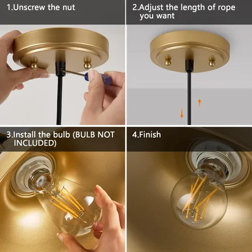 Miniatura 8 de Luces colgantes doradas de granja, iluminación colgante mate para isla de cocina, industrial de altura ajustable, vintage, cúpula, lámparas Oro