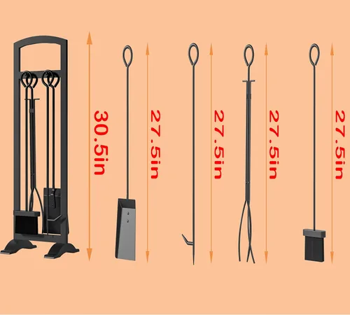 Miniatura 4 de Kingson Juego de herramientas ligeras de 5 piezas para chimenea: portátil, compacto y elegante kit de accesorios para hogueras