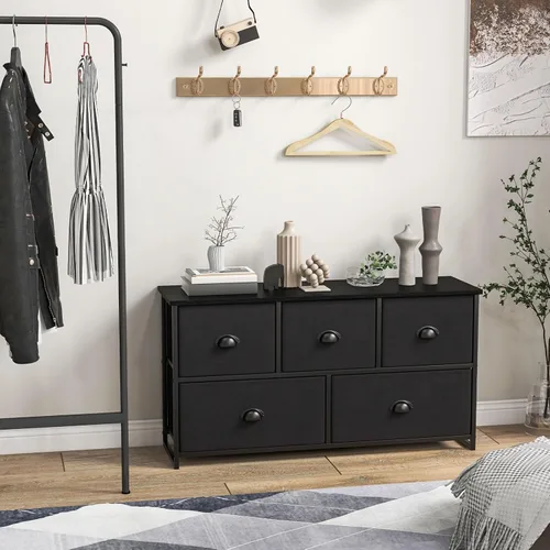 Miniatura 9 de Giantex Cómoda negra para dormitorio con 5 cajones, amplio organizador de almacenamiento de ropa con 5 cubos de tela, marco de metal resistente