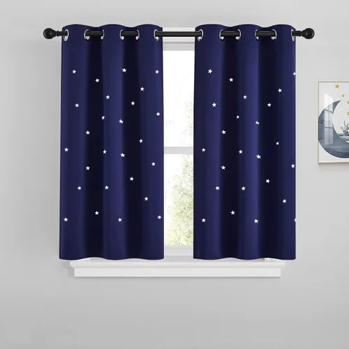Miniatura 30 de NICETOWN Cortinas infantiles perforadas, cortinas marroquíes con estrellas azules para dormitorio de niñas, gruesas y suaves, para oscurecer la Azul