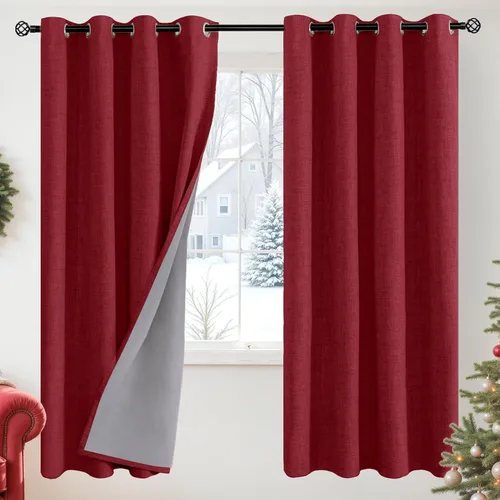 Miniatura 90 de YoungsTex - Cortinas opacas de lino para dormitorio, oscurecimiento de la habitación, cortinas con textura de lino, paneles con aislamiento térmico