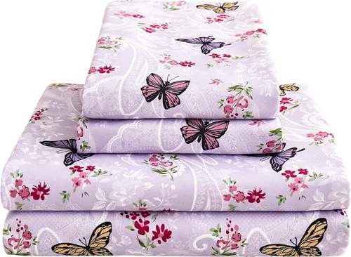 Miniatura 21 de Softan Sábanas de flores naranjas para cama de tamaño King, sábanas estampadas con estampado floral – Sábanas bajeras de microfibra suave