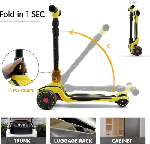 Miniatura 5 de LOL-FUN Scooter para niños de 3 a 12 años de edad con luces LED de 3 ruedas, extra ancho plegable para niños de 3 a 5 años con 4 alturas ajustables