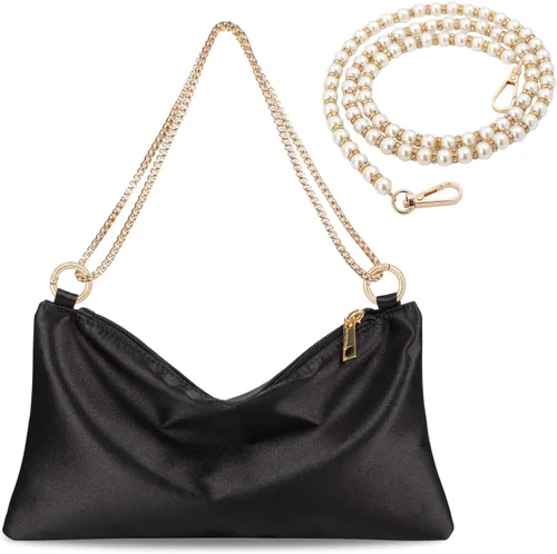 Prpeko Bolso de noche de satén para mujer, bolso de mano para mujer, bolso de hombro de boda con 2 cadenas para fiesta de cóctel formal