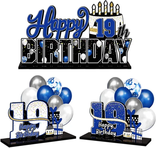 Miniatura 8 de LINGTEER Feliz 10º Cumpleaños Juego de Centros de Mesa de Acrílico Azul para Mesa - Brindemos por Diez Años Decoraciones de Regalo de Fiesta de 10º
