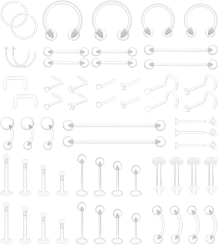 60 piezas de retenedores de piercing transparentes para cirugía de plástico bioflex para joyería de piercing para nariz, ombligo, pezón, lengua,