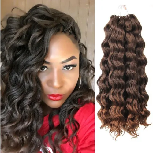 Miniatura 10 de Pelo de onda marina con trenzas de ganchillo, 6 pulgadas, 8 paquetes, trenzas rizadas suaves y profundas, extensiones de pelo sintético ondulado