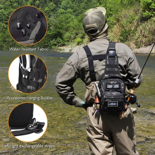 Miniatura 4 de Dovesun Mochila Pequeña de Pesca, Mochila Bandolera Impermeable para Pesca con Mosca con Cajas de Aparejos