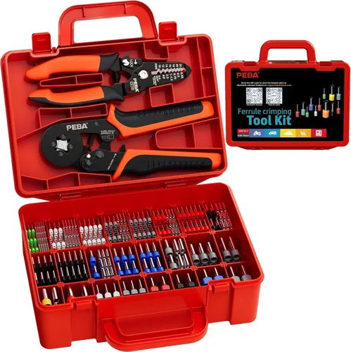 Miniatura 9 de Kit de herramientas de crimpado de ferrules PEBA, 21 tamaños de terminales de ferrules de alambre y ferrules hexagonales para crimpado AWG28-7