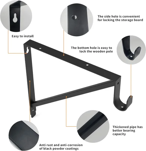 Miniatura 4 de Soportes de barra de armario resistentes y estantes para colgar ropa, soporte de poste negro, paquete de 3