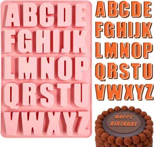 Molde de letras de silicona para chocolate, 26 cavidades, plantillas de alfabeto, antiadherentes, plantillas de chocolate, bandejas de silicona de