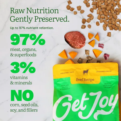 Miniatura 3 de Get Joy Bocadillos liofilizados de carne de res cruda, alta en proteínas sin cereales, mezclador y complemento de comida seca para perros