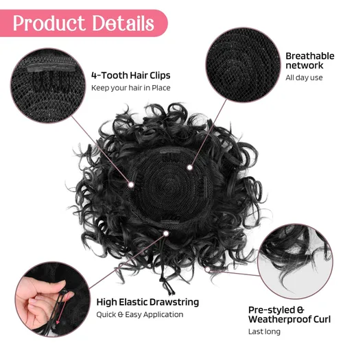 Miniatura 3 de HOOJIH Moño desordenado con cordón elástico y ondas sueltas, moño rizado grande, extensión de cola de caballo sintética corta para mujeres, uso
