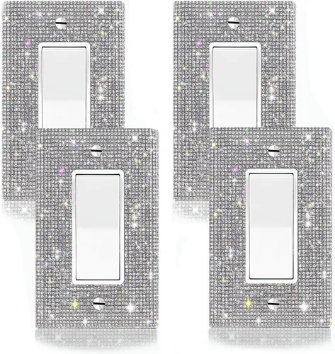 Miniatura 17 de 4 piezas de diamantes de imitación plateados brillantes para placas de pared, cubierta de interruptor de luz, cubierta de salida de diamantes