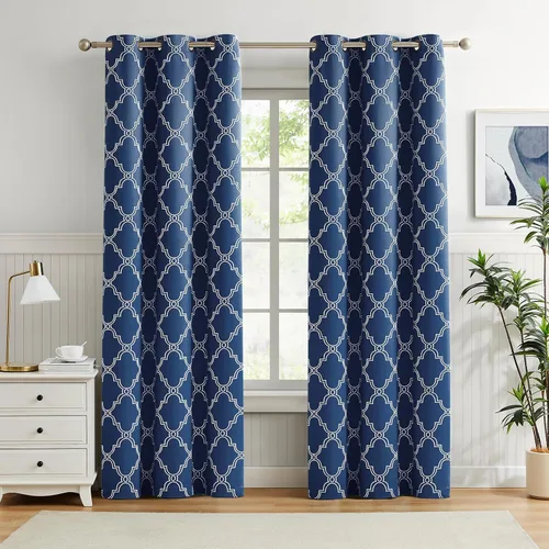 Miniatura 15 de Melodieux Cortinas 100% opacas de 96 pulgadas de largo para sala de estar, dormitorio estilo marroquí, aislamiento térmico, ahorro de energía