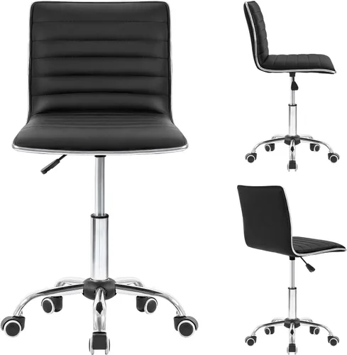 Miniatura 5 de Homall Silla moderna ajustable con respaldo bajo acanalado sin brazos, silla de oficina, silla de escritorio, silla de tocador, silla giratoria