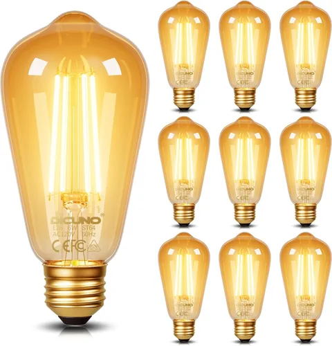 Miniatura 9 de DiCUNO Bombillas Edison E26 de 60 W, 2200 K ámbar cálido, bombilla LED Edison de 6 W ST64, vidrio ámbar, luz LED vintage para el hogar, 600 lm,