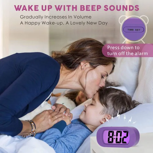 Miniatura 4 de Plumeet Reloj Despertador para Niños Grande Reloj Digital LCD de Viaje con Función de Repetición y Luz Nocturna - Sonido Ascendente y Tamaño de Mano