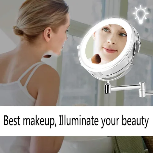 Miniatura 6 de Wall Mounted Lighted Vanity Mirror 8 Inch 1X/10X Magnifying Makeup Mirror Bathroom Magnifying Mirror Double Sided Swivel, Shaving Mirror Chrome