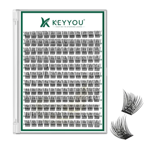 Miniatura 57 de KEYYOU Racimos de pestañas, 96 piezas de extensiones de pestañas DIY, rizado D de 16 mm, negro, realista, no irritante, fácil de colocar en casa