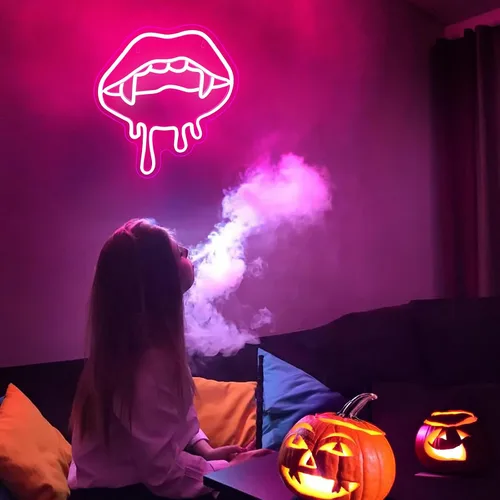 Miniatura 3 de Letrero de neón de labios, luz de neón de labios de Halloween para decoración de pared, letreros de neón LED grandes en forma de labio rojo