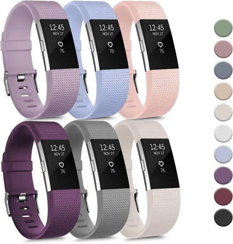Miniatura 11 de Tobfit Paquete de 6 correas deportivas compatibles con Fitbit Charge 2 bandas para mujeres y hombres, correas impermeables de silicona suave