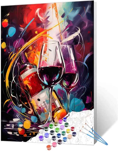 Miniatura 13 de Pintura de fiesta de vino tinto por números para adultos principiantes, vino vintage en vidrio, pintura por números, pintura acrílica, lienzo