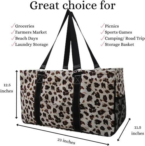 Miniatura 149 de NGIL Bolsa de comestibles reutilizable extra grande plegable de gran tamaño para comestibles, almacenamiento, picnic, playa, Estampado