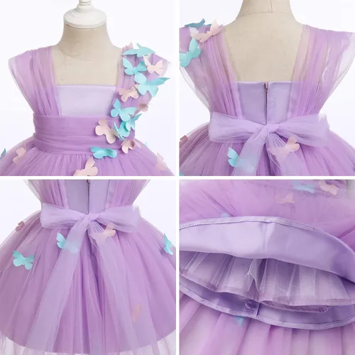 Miniatura 6 de Vestido de tutú con lentejuelas y lazo alto y bajo, vestido de pétalos de encaje, princesa, concurso, boda, fiesta de cumpleaños, vestido formal
