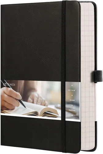 Miniatura 32 de EMSHOI - Cuaderno de puntos, 256 páginas A5, cuadrícula de puntos, papel grueso de 120gsm, 16 páginas perforadas, piel sintética suave, bolsillo