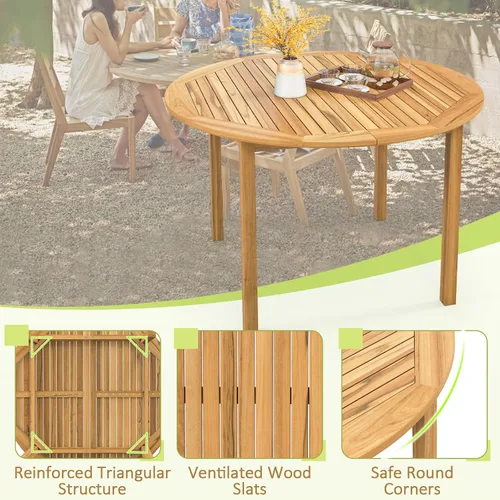 Miniatura 5 de Tangkula Mesa de comedor redonda para exterior, Mesa de madera de acacia para 4 personas de gran tamaño, Mesa de patio estilo granja para bistró