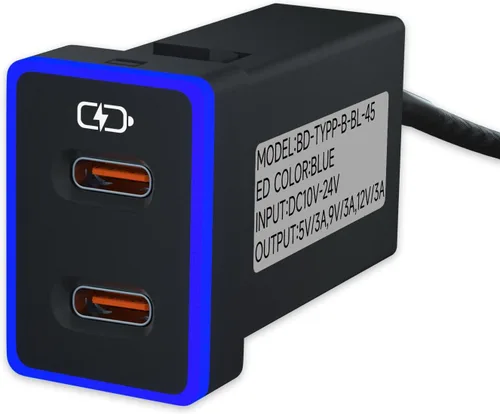 B&DOG XSIN Cargador de coche para Toyota USB C cargador de doble puerto PD 3.0 tipo C carga rápida con espectáculo de luz LED, compatible con