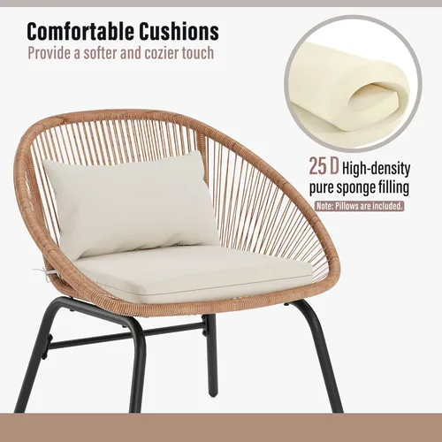 Miniatura 5 de LAUSAINT HOME Juego de 3 piezas para conversación de patio, muebles de mimbre para todo tipo de clima, con 2 sillas anchas y mesa auxiliar, perfecto