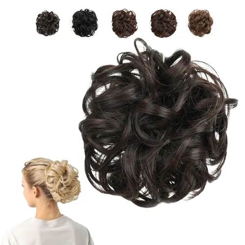 Miniatura 16 de Juvabun Moño desordenado con clip de garra, rubio playa, piezas de cabello para mujer, extensiones onduladas y rizadas en moño, extensión de cabello