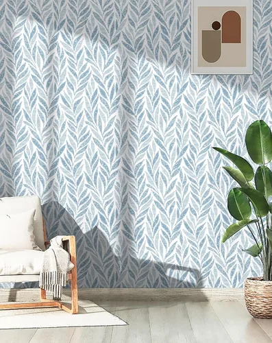 Miniatura 2 de Safiyya Papel tapiz autoadhesivo para despegar y pegar, papel de contacto bohemio moderno para dormitorio, papel tapiz azul y blanco, rollo