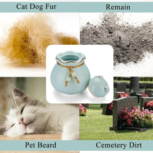 Miniatura 3 de SOITIS Urna conmemorativa para mascotas para cenizas de gato o perro, 3.54 x 3.15 pulgadas, elegante recuerdo de cerámica con tapa en forma de gato