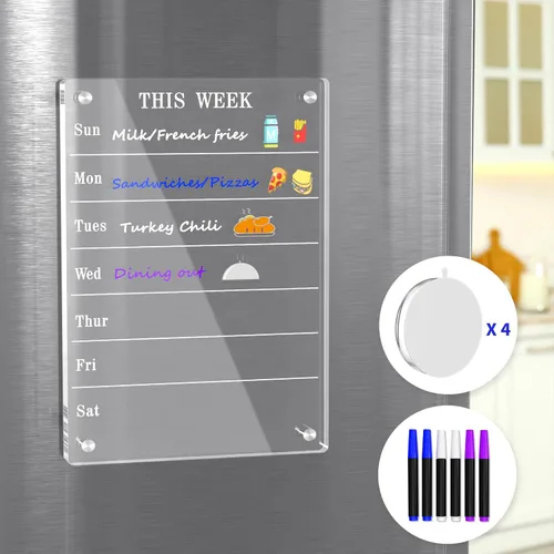 AITEE Calendario semanal acrílico para refrigerador, planificador semanal magnético transparente de comidas para refrigerador, planificador semanal